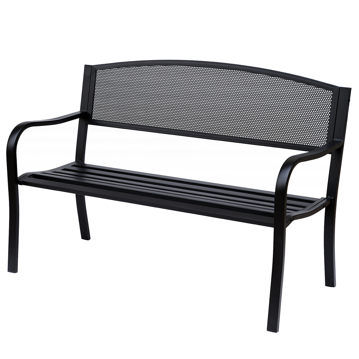 Teräksinen puistonpenkki, 2-istuttava, 127 cm, musta