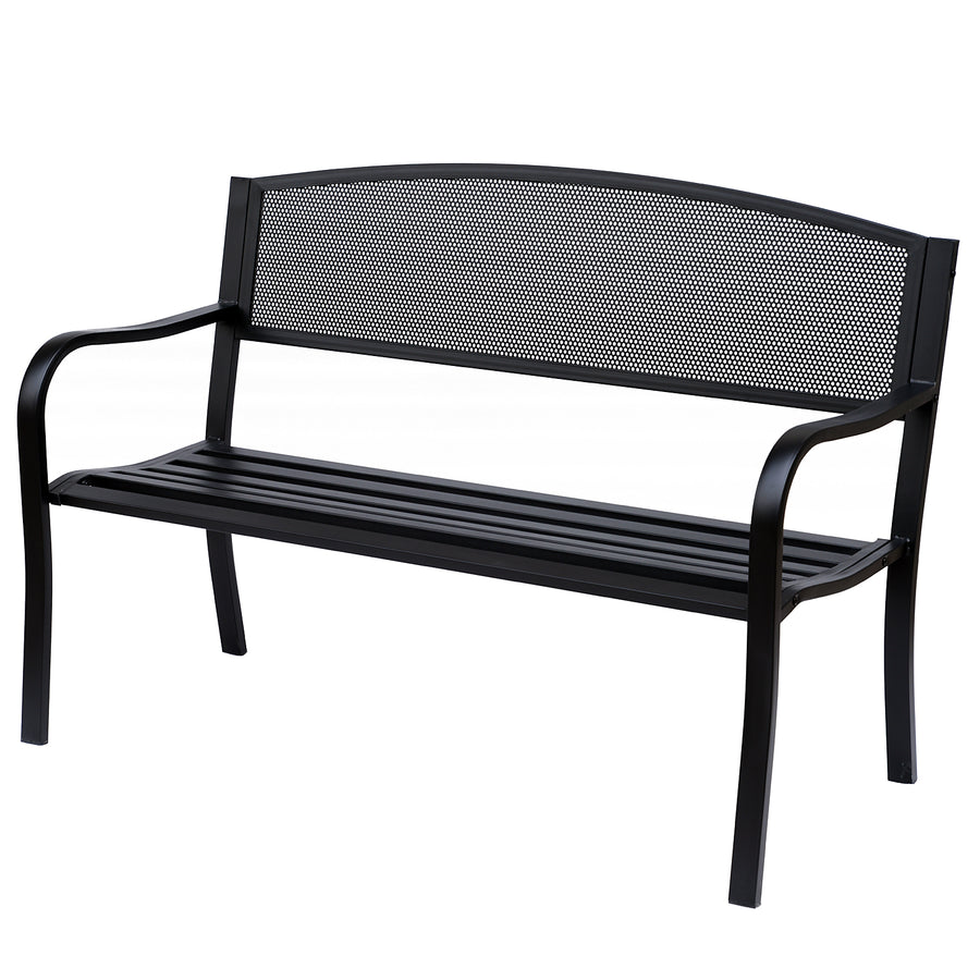 Teräksinen puistonpenkki, 2-istuttava, 127 cm, musta