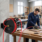 Metallinen paineilmaletkukela automaattikelauksella, 15 + 1 m, 20 bar, musta/punainen