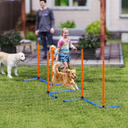 Koiran agility-pujottelukepit, suora tai porrastettu, maapiikit ja kantolaukku, oranssi