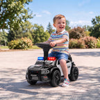 Lasten potkuauto poliisiauto, valo ja musiikki, kaatumiseste ja säilytystila, 18–36 kk, musta