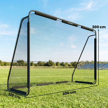 Jalkapallomaali 300 x 200 cm tiheällä polyesteriverkolla, pyöristetyt kulmat, musta