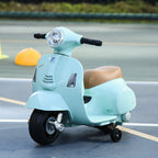 Lasten sähkömopo Vespa 6V irrotettavilla tukipyörillä, ajovalo ja äänitorvi, 1,5–3 v, vihreä