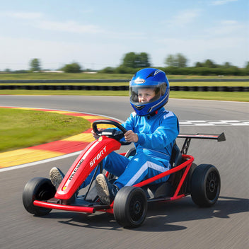 Lasten sähkökartingauto 24V driftirenkailla, 6–13 km/h, turvavyö ja musiikki, punainen