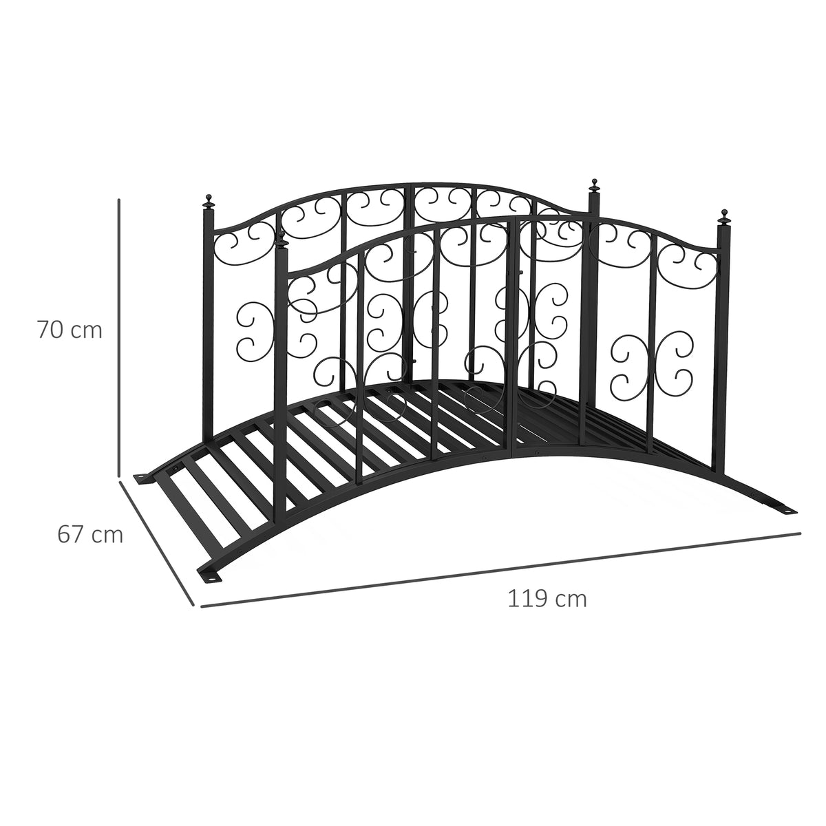 Koristeellinen metallinen puutarhasilta kaiteilla, 119 cm, musta