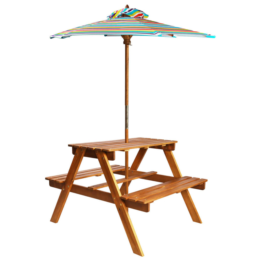 Barnpicknickbord med parasoll 79x90x60 cm massivt akaciaträ