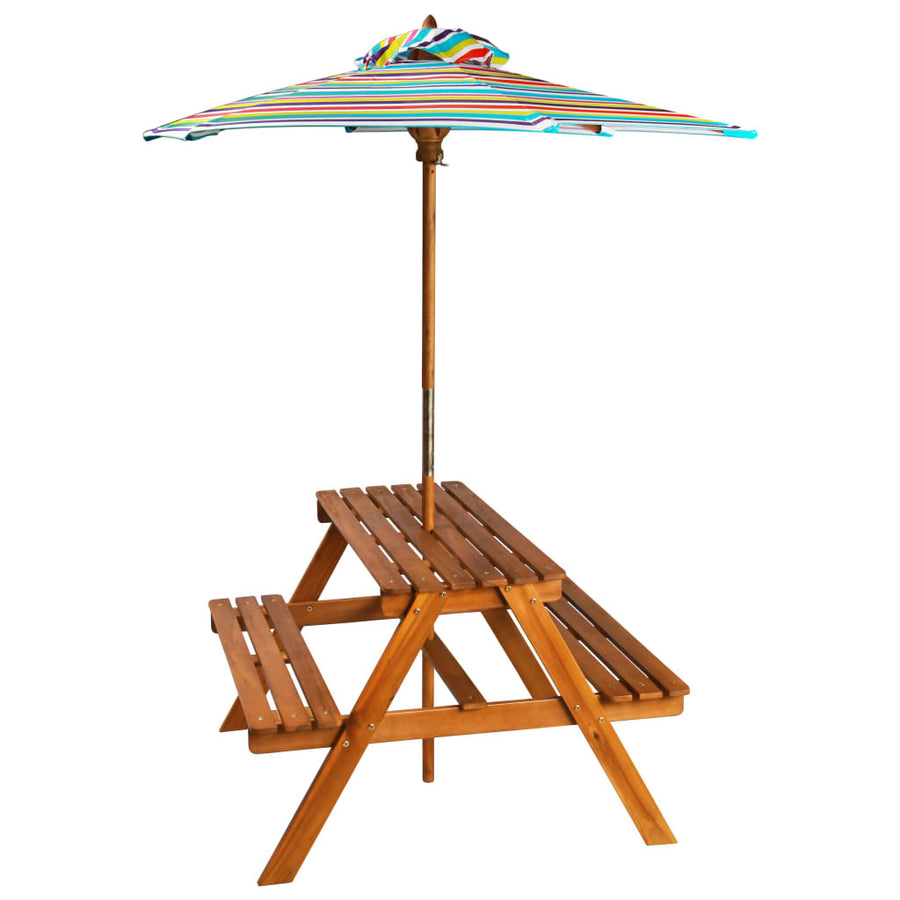 Barnpicknickbord med parasoll 79x90x60 cm massivt akaciaträ