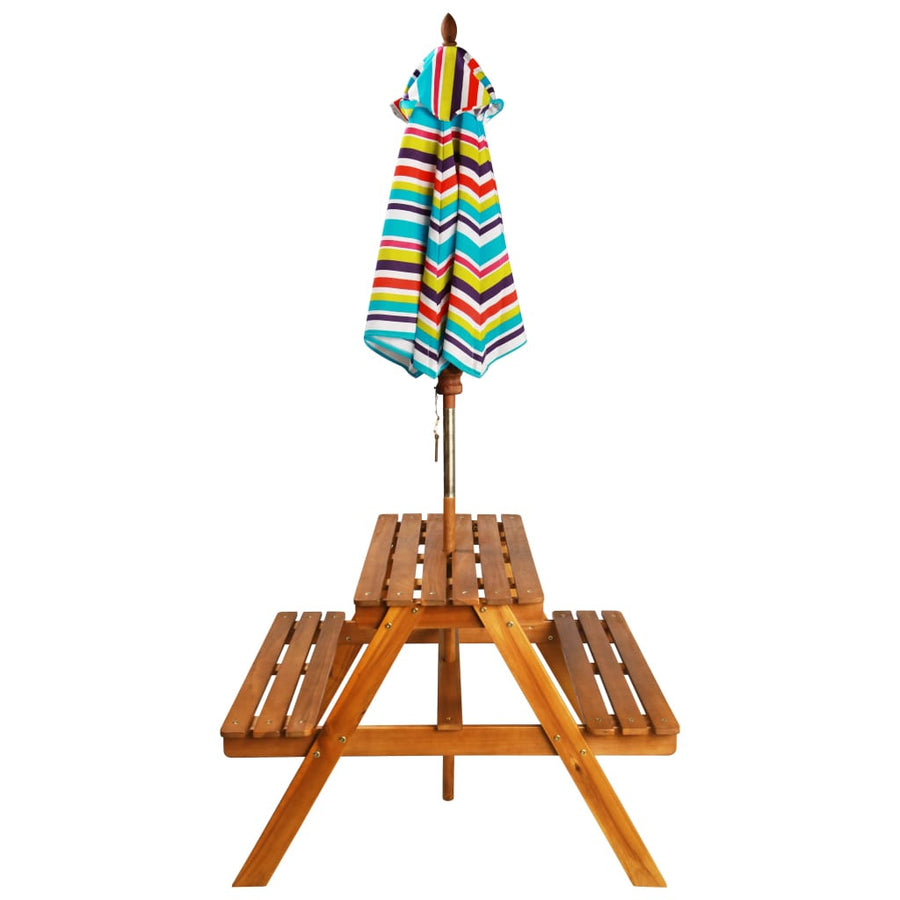 Barnpicknickbord med parasoll 79x90x60 cm massivt akaciaträ