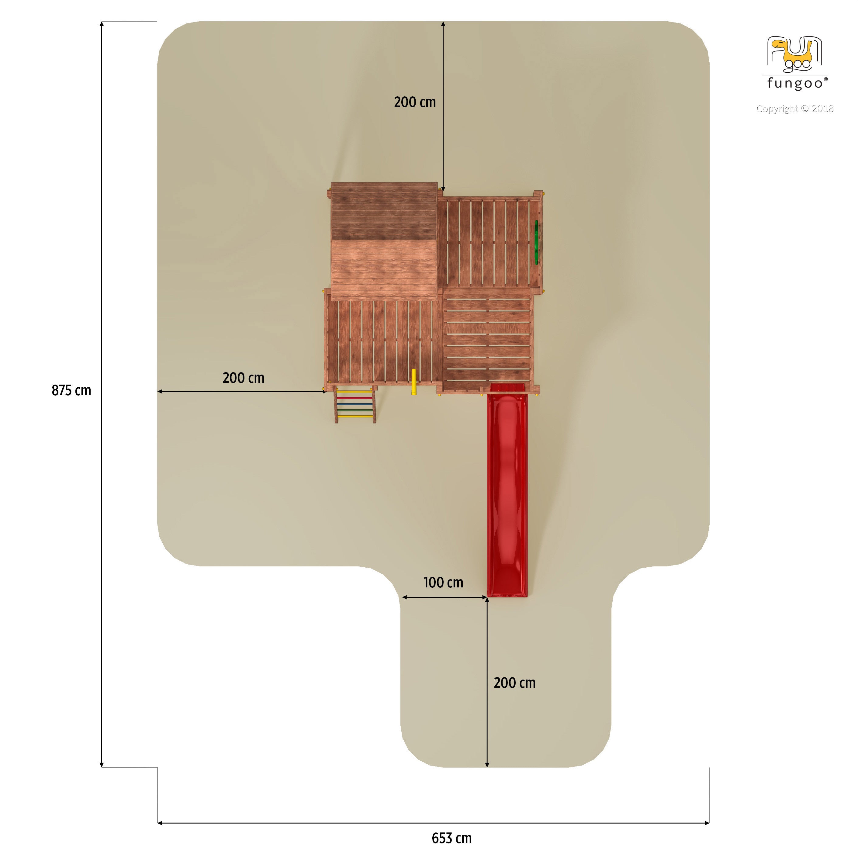 Fungoo MySpaceXL leikkimökki liukumäellä