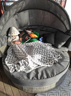 POHJOLA GARDEN Polyrottinki Aurinkovuode/Aurinkosänky/Aurinkopesä 165 cm, Paksu pehmuste, Katoksella Harmaa