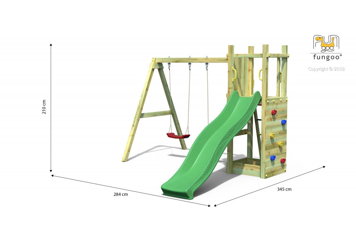 Fungoo Funny 3 leikkikeskus kahdella keinulla, eri värejä