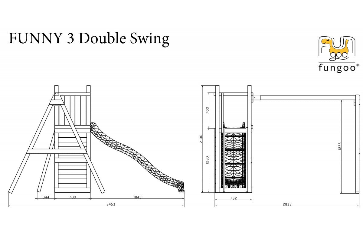 Fungoo Funny 3 leikkikeskus kahdella keinulla, eri värejä