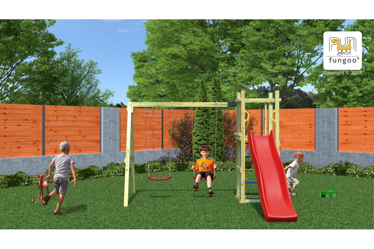 Fungoo Funny 3 leikkikeskus kahdella keinulla, eri värejä