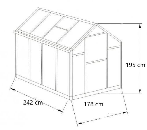 Kasvihuone 4,6 m² – 4 mm kennolevyt, alumiinirunko, sokkeli ja rännit