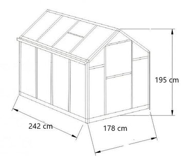 Kasvihuone 4,6 m² – 4 mm kennolevyt, alumiinirunko, sokkeli ja rännit