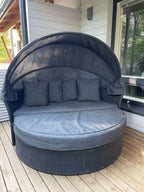 POHJOLA GARDEN Polyrottinki Aurinkovuode/Aurinkosänky/Aurinkopesä 165 cm, Paksu pehmuste, Katoksella Musta