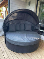 POHJOLA GARDEN Polyrottinki Aurinkovuode/Aurinkosänky/Aurinkopesä 165 cm, Paksu pehmuste, Katoksella Musta