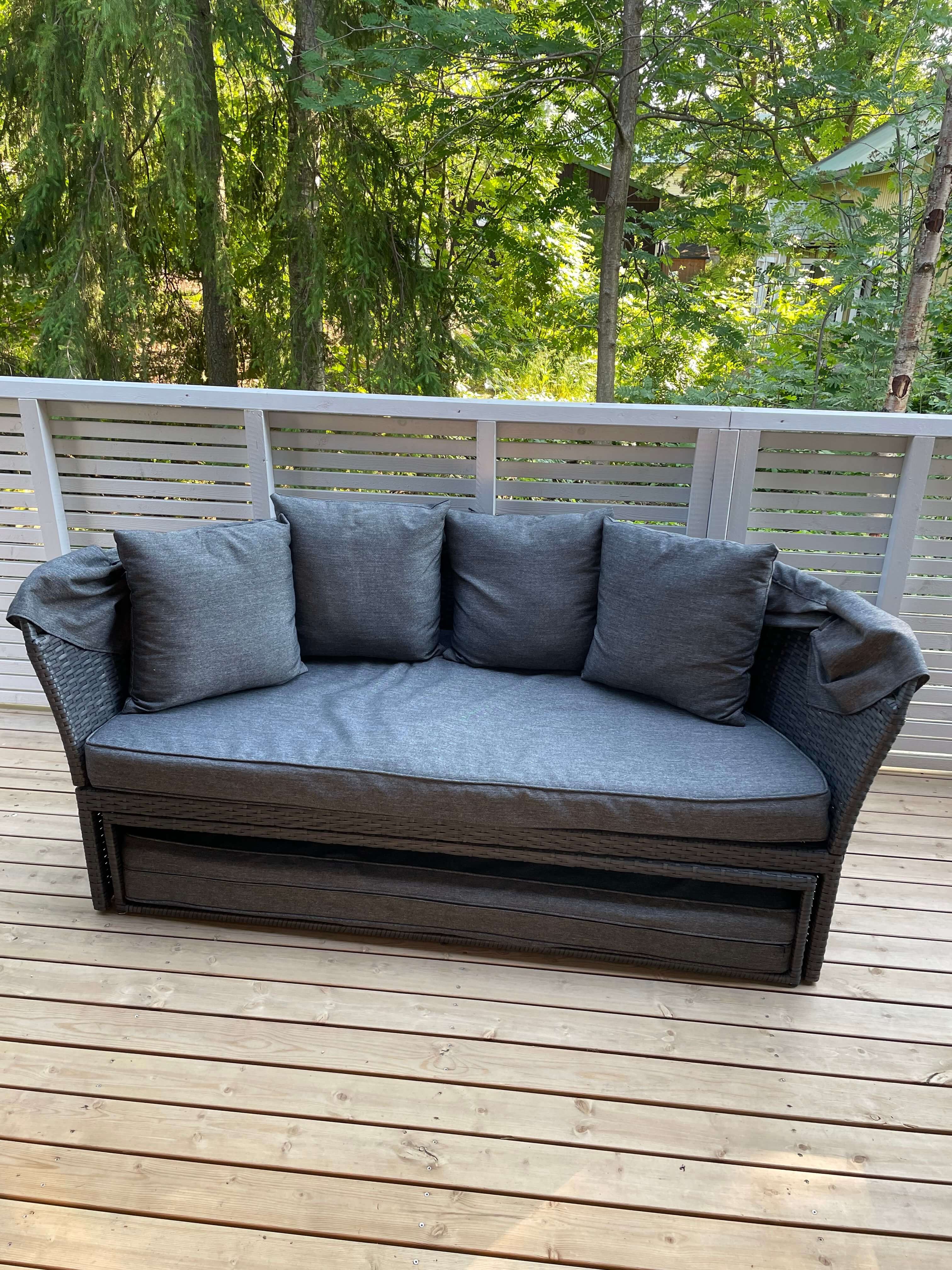 POHJOLA GARDEN Polyrottinki Aurinkovuode/Aurinkosänky/Aurinkopesä 165 cm, Paksu pehmuste, Katoksella Musta