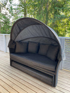 POHJOLA GARDEN Polyrottinki Aurinkovuode/Aurinkosänky/Aurinkopesä 165 cm, Paksu pehmuste, Katoksella Musta