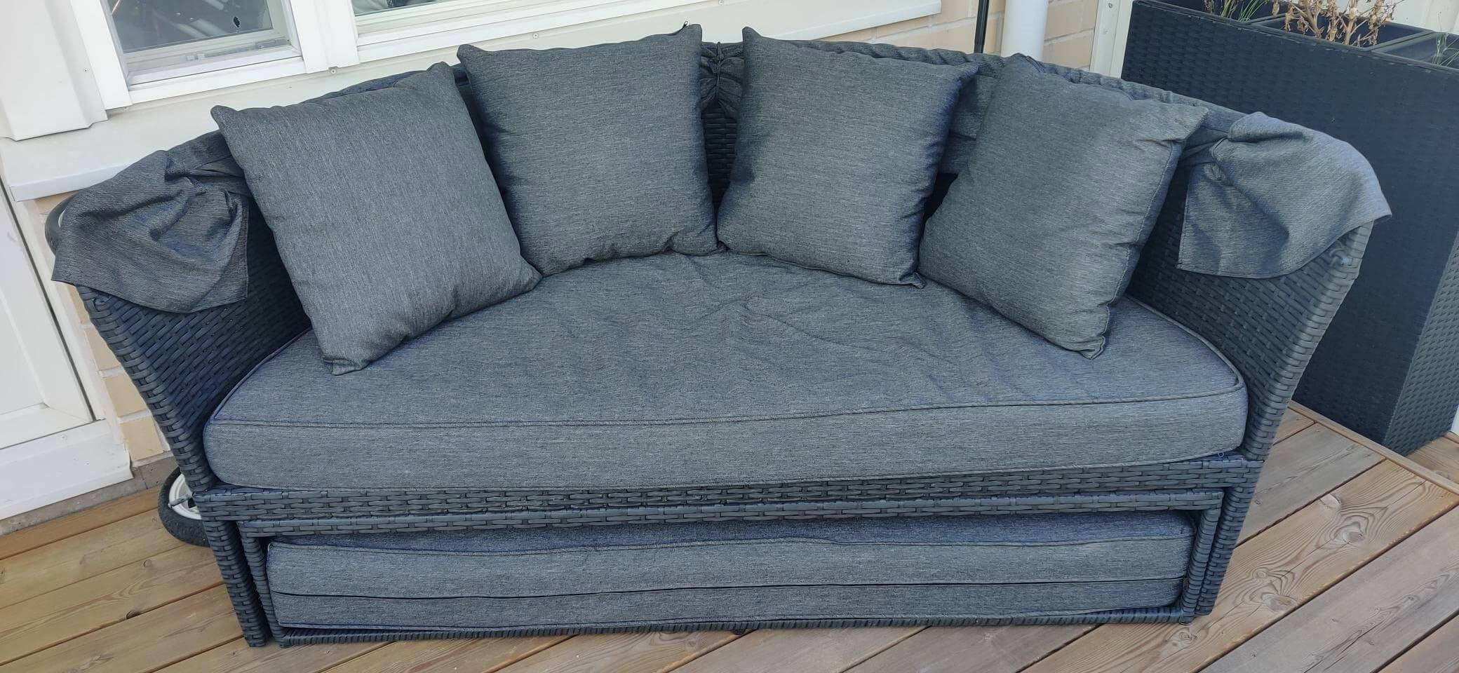 POHJOLA GARDEN Polyrottinki Aurinkovuode/Aurinkosänky/Aurinkopesä 165 cm, Paksu pehmuste, Katoksella Musta