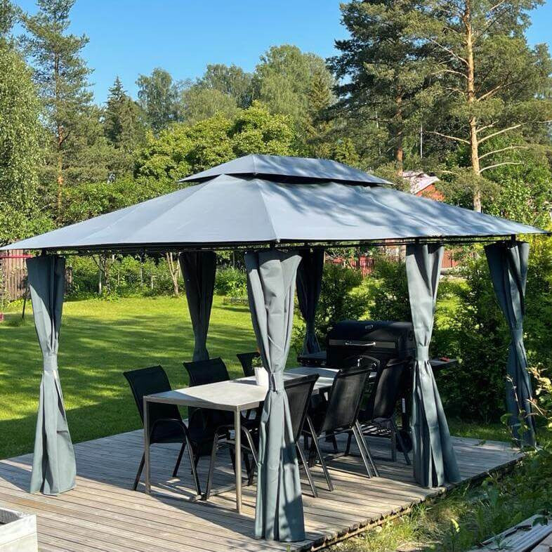 POHJOLA GARDEN JARMO Pihapaviljonki 3x4m / Paviljonki Katos Terassille ja Pihalle, Vihertävän Harmaa