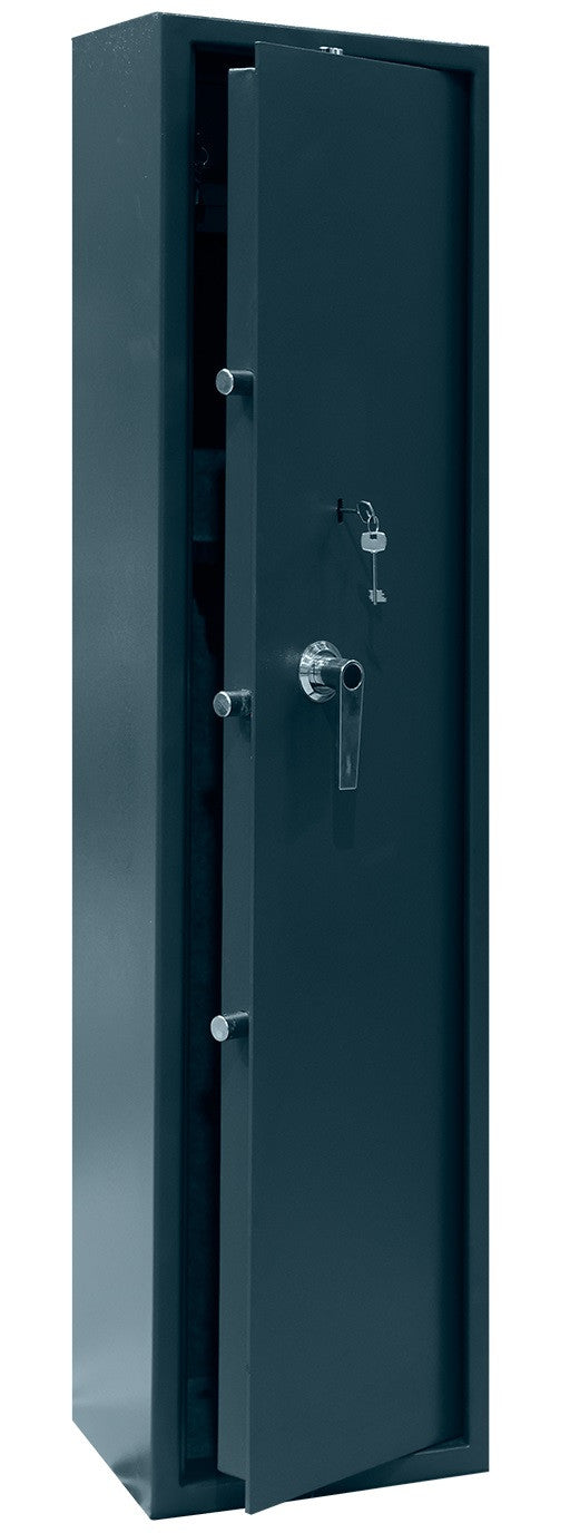 Vapenskåp för 5 vapen – EN 14450, 146 x 35 x 35 cm, låsbart ammunfack