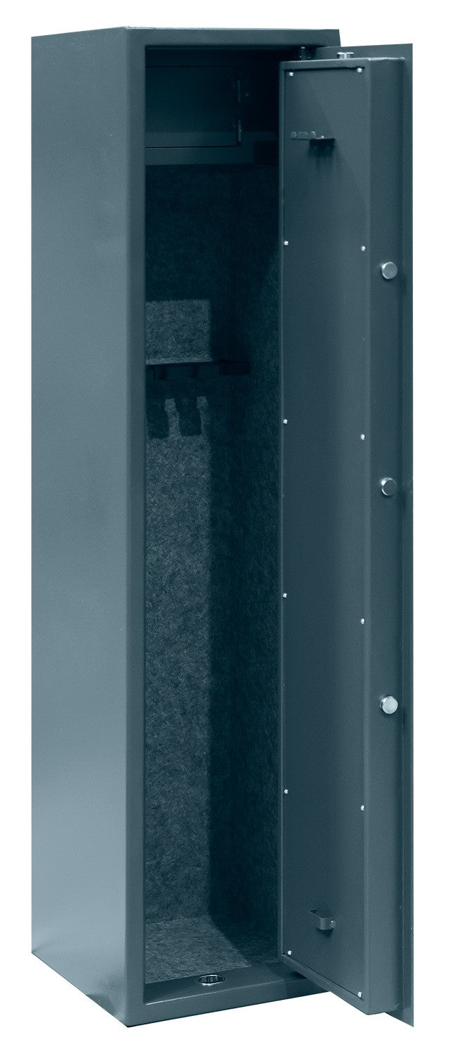 Vapenskåp för 5 vapen – EN 14450, 146 x 35 x 35 cm, låsbart ammunfack