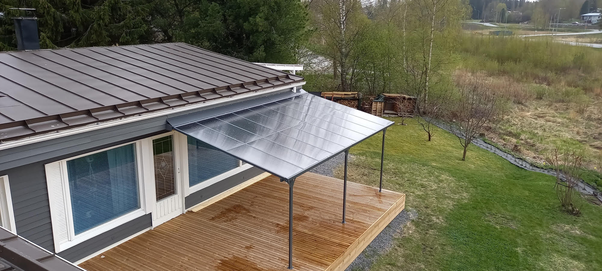 POHJOLA GARDEN Terassikatos 495x300x225/270cm, Harmaa, EXTRA STRONG 6mm Paneeli