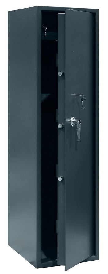 Vapenskåp för 7 vapen 159 x 41 x 50 cm – EN 14450, låsbart fack, grått