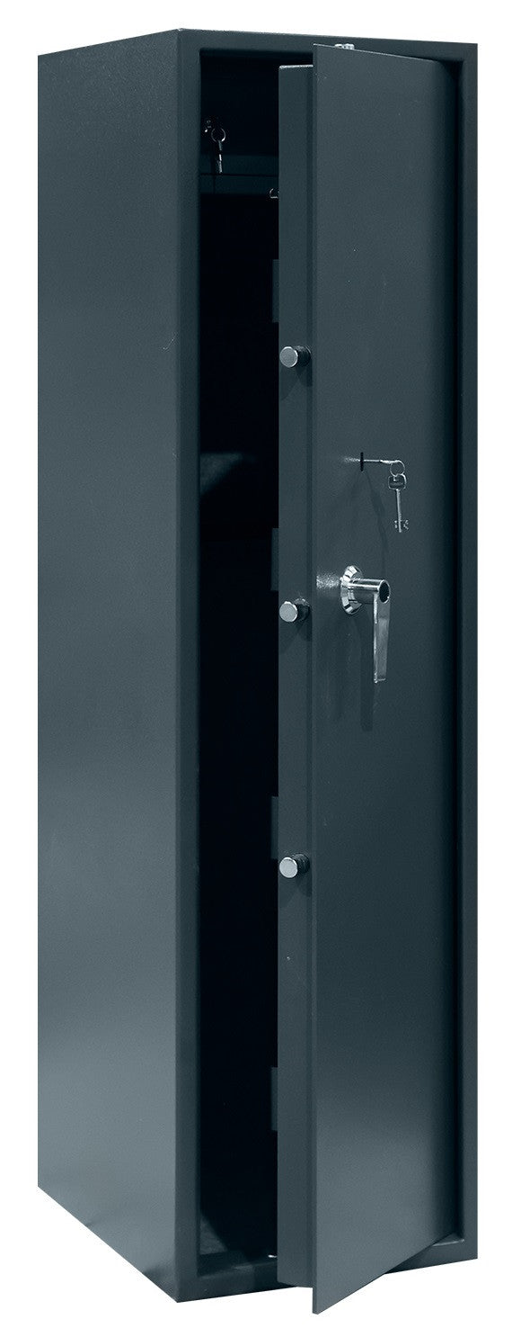 Vapenskåp för 7 vapen 159 x 41 x 50 cm – EN 14450, låsbart fack, grått