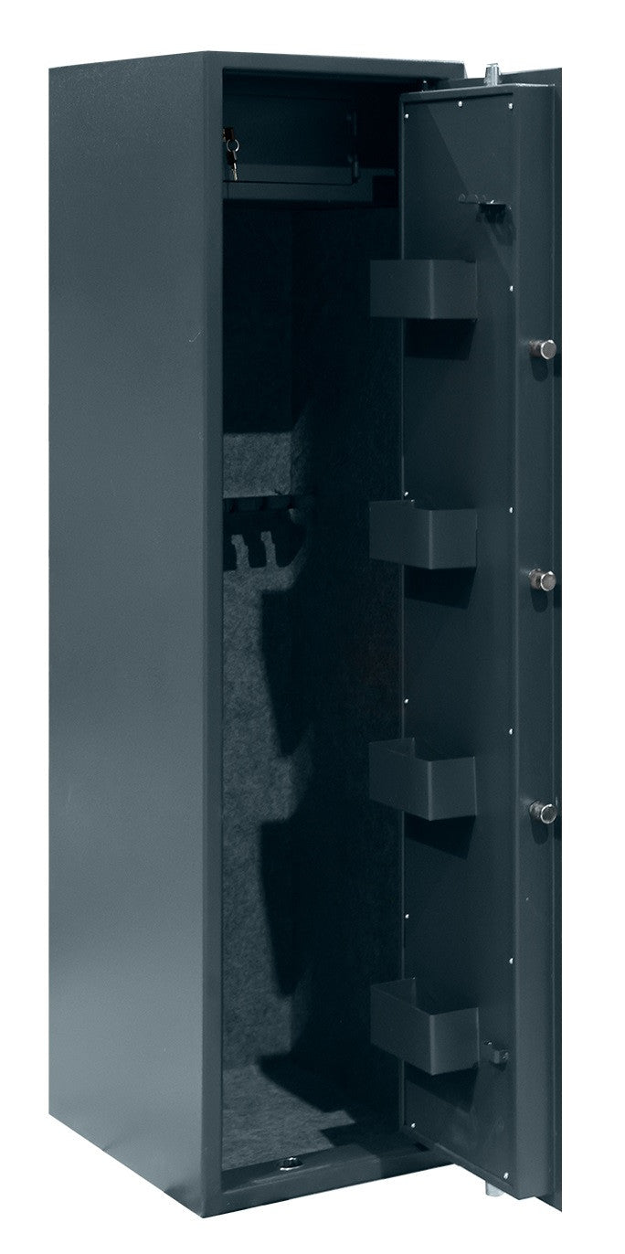 Vapenskåp för 7 vapen 159 x 41 x 50 cm – EN 14450, låsbart fack, grått
