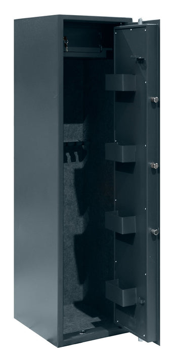 Vapenskåp för 7 vapen 159 x 41 x 50 cm – EN 14450, låsbart fack, grått