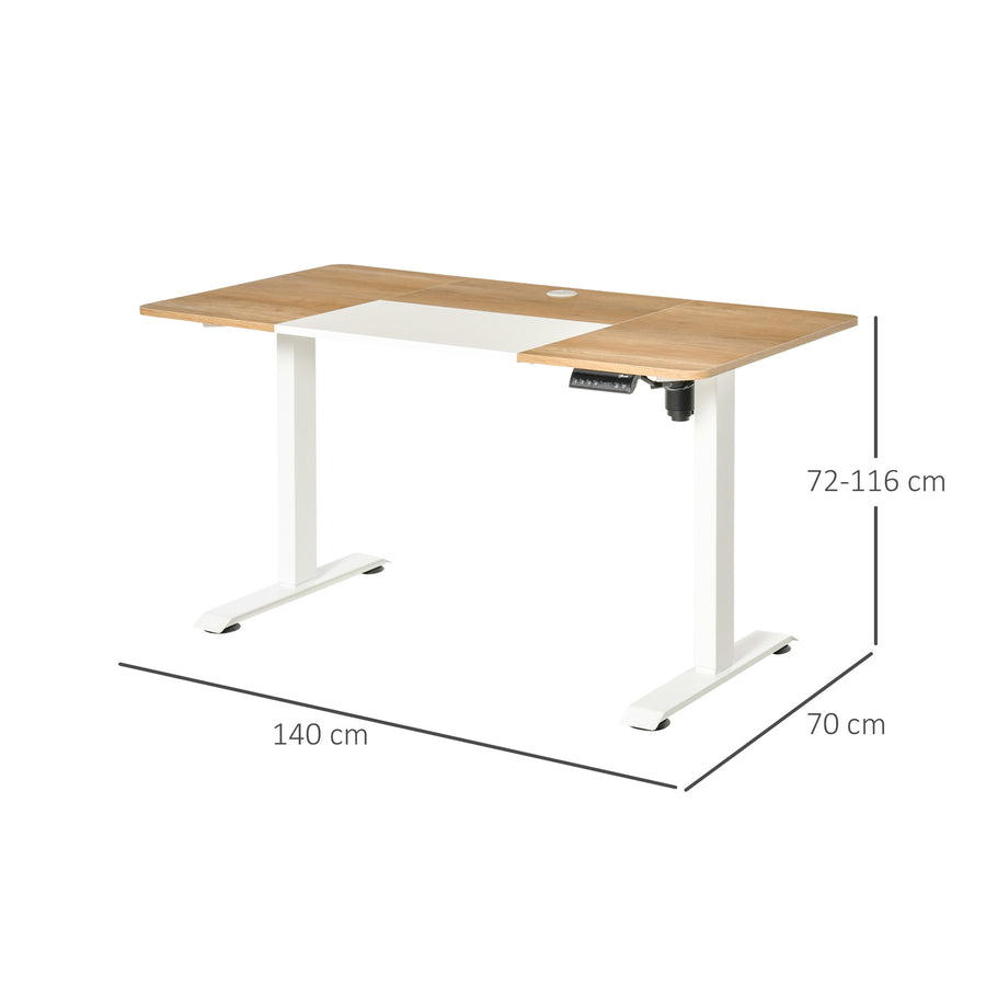 Elektriskt bord 140 x 70 cm – höjdjustering 72–116 cm, 4 förinställningar, trä/vitt