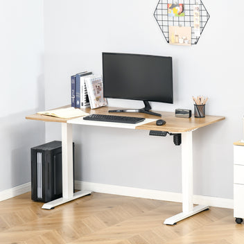 Sähköpöytä 140 x 70 cm – korkeussäätö 72–116 cm, 4 esiasetusta, puu/valkoinen