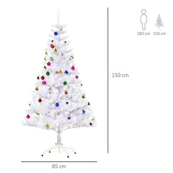 Julgran med dekorationer och stativ 150 cm (vit)