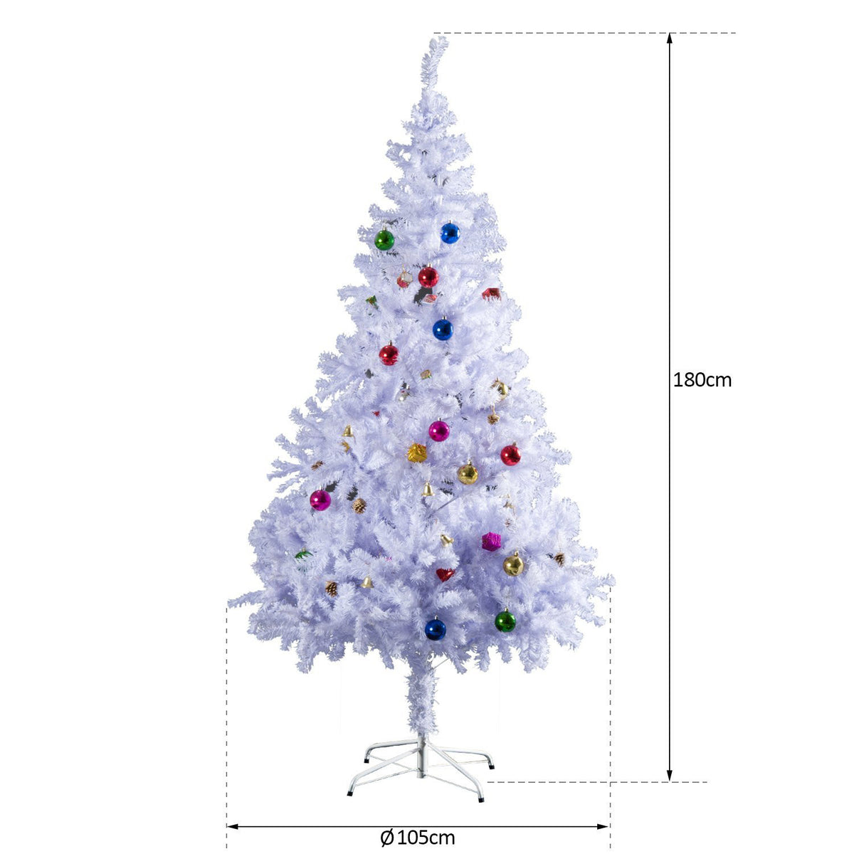 Joulukuusi Koristeilla Ja Jalustalla 180 Cm (Valkoinen)