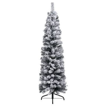 Kapea tekojoulukuusi lumihuurteella vihreä 150 cm