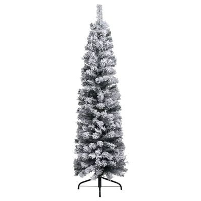 Kapea tekojoulukuusi lumihuurteella vihreä 150 cm
