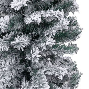 Kapea tekojoulukuusi lumihuurteella vihreä 150 cm