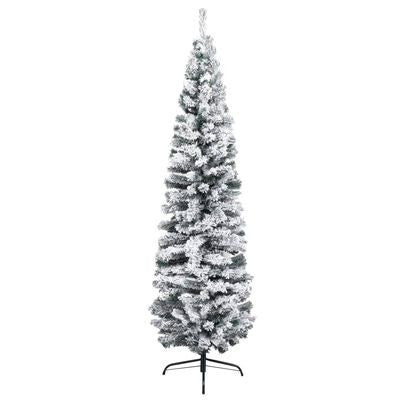 Kapea tekojoulukuusi lumihuurteella vihreä 240cm