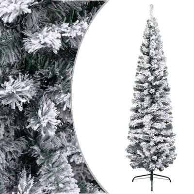 Kapea tekojoulukuusi lumihuurteella vihreä 240cm