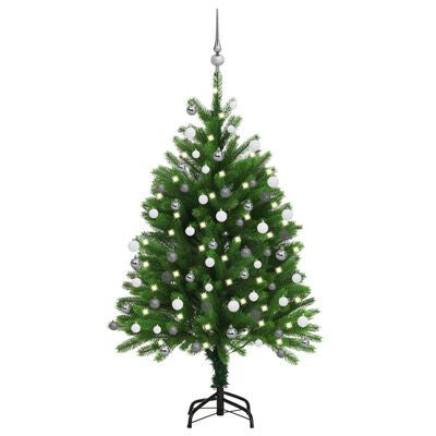 Konstgjord julgran med LED-lampor och julgranskulor, grön, 120 cm