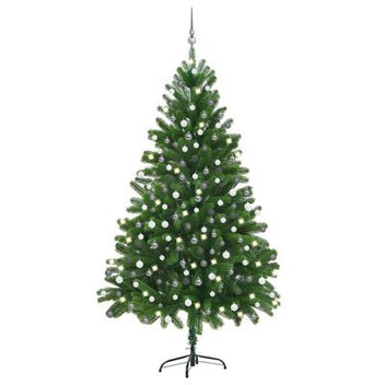 Tekojoulukuusi LED-valoilla ja palloilla vihreä 210cm