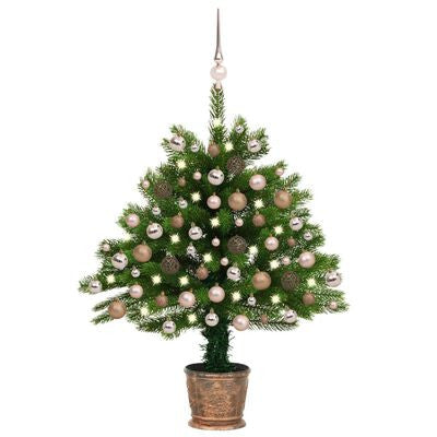 Konstgjord julgran med LED-lampor och julgranskulor, grön, 65 cm