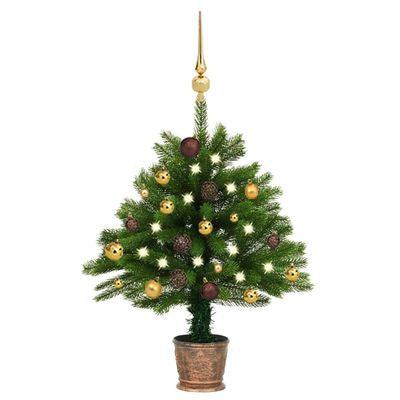 Konstgjord julgran med LED-lampor och julgranskulor, grön, 65 cm