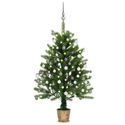 Tekojoulukuusi LED-valoilla ja palloilla vihreä 90cm