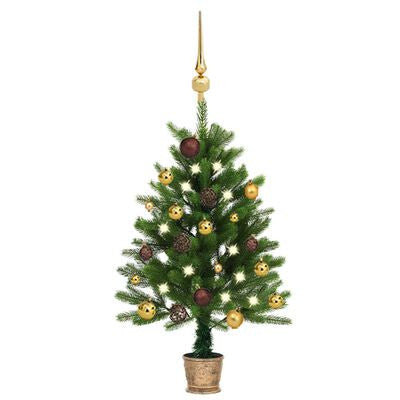 Konstgjord julgran med LED-lampor och julgranskulor, grön, 90 cm