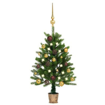 Tekojoulukuusi LED-valoilla ja palloilla vihreä 90cm