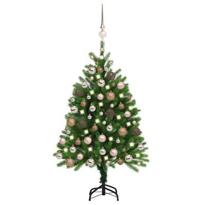Konstgjord julgran med LED-lampor och julgranskulor, grön, 120 cm