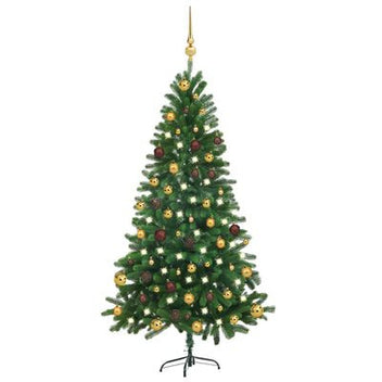 Tekojoulukuusi LED-valoilla ja palloilla vihreä 150cm